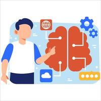 Explaining Brain Intelligence Concept with Technology Icons and Data Elements Representing Knowledge, Learning, and Cognitive Development vector