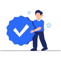 Blue Check Mark Icon with Character Representing Validation and Successful Approval Symbol vector