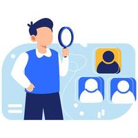 Job recruitment process identifying suitable candidate using search and evaluation tools in a professional business setting vector