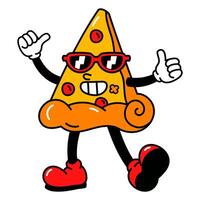 Cartoon Pizza Slice with Sunglasses Giving Thumbs Up in a Joyful and Fun Expression vector