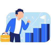 Professional celebrating business growth and reaching goals with upward steps representing success strategy and career development vector