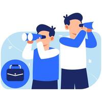 Boys exploring new opportunities with binoculars symbolizing vision, ambition, and curiosity in a bright environment vector