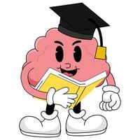 Cheerful Cartoon Brain Reading with Graduation Cap vector