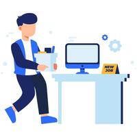 Excited Employee Embarking on a New Job with Office Essentials vector