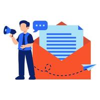 Man Announcing Newsletter Content with Megaphone and Envelope for Engagement vector