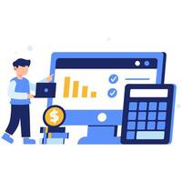 Financial Planning with Laptop Charts and Calculator in a Modern Workspace Illustration vector