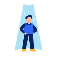 Confident person standing under a spotlight with a calm pose in a bright minimalist space showing expression and presence vector