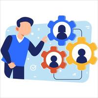 Team Organization and Collaboration Concept with Gears and Person Managing Business Structure in a Clean Modern Visual vector