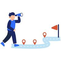 Young explorer follows a colorful roadmap while using a telescope to navigate the path toward future goals and success vector