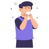 Person Showing Allergy Symptoms with Pastel Tones in a Calm and Simple Illustration vector