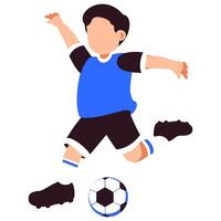 An energetic illustration of a young soccer player mid-kick, capturing the passion and movement of a lively football match vector