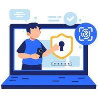 Protecting Online Identity and Sensitive Data with Cybersecurity Measures and Biometric Shield Access Technology vector