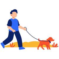 Happy dog walker strolling through a sunny park enjoying fresh air and nature on a vibrant day vector