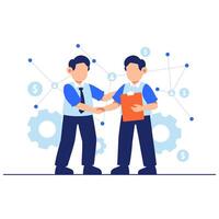 Two business professionals shake hands firmly, representing successful collaboration, trust, and strategic partnership in a corporate setting vector