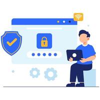 Modern Cybersecurity Illustration with Laptop and Lock Icon vector