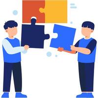 Team Collaboration Connecting Jigsaw Puzzle Pieces to Solve Challenges Together vector