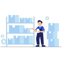 Efficient Warehouse Inventory Management by Worker in a Structured Industrial Setup vector