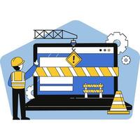 Website Under Maintenance Illustration with Worker and Construction Elements vector