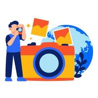 Celebrating world photography day with creative camera elements and global inspiration in a colorful and artistic scene vector