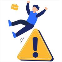 Cartoon Illustration of a Person Slipping Near a Caution Sign Highlighting Safety Awareness, Risk Prevention, and Workplace Accident Caution in a Modern Visual Style vector