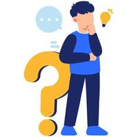 Thoughtful person exploring questions and creative ideas with a lightbulb symbol representing insight problem solving and reflection vector