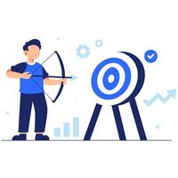 Focused Archer Aiming at a Target with Growth and Achievement Symbols in a Clean Modern Illustration vector