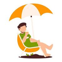 Relaxing Scene with Bright Orange Beach Umbrella and Refreshing Drink by the Shore vector