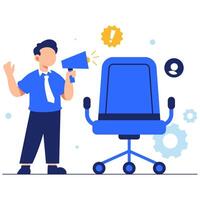 Job Opening Announcement with Megaphone and Office Chair in a Modern Workspace Setting vector
