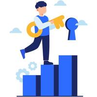 Person holding a key symbolizing success growth progress personal achievement and new opportunities in a hopeful atmosphere vector