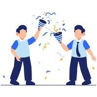 Celebrating Friendship and Joy with Boys in Party Hats and Colorful Confetti vector