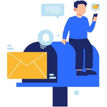 Person Receiving Email Notifications from a Colorful Mailbox with Digital Communication Elements vector