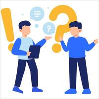 Answering Frequently Asked Questions Through Interactive Communication and Engagement Between Two People in a Modern Illustration vector