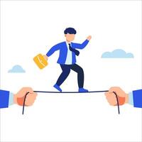 Balancing Business Risks with Professional Precision While Walking Tightrope Holding Briefcase in a Corporate Setting Focused on Strategy and Leadership vector