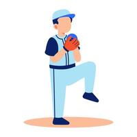 Young Baseball Player in Action Preparing to Throw a Pitch with Determined Focus vector