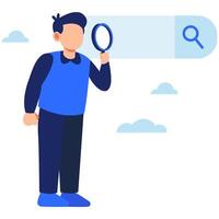 Man Using Magnifying Glass to Explore SEO Strategies in a Digital Environment vector