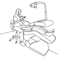 Continuous Line Art of Dentist Examining a Patient in Clinic Setting vector
