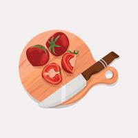 Wooden chopping board with knife and tomatoes stock design illustration vector