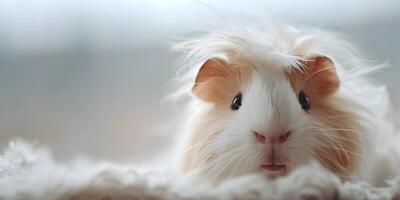 Fluffy Longhaired Guinea Pig Close Up Portrait photo