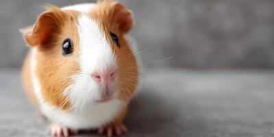 a guinea pig is standing on a gray background photo