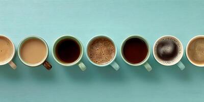 Seven Cups of Coffee Different Types Top View photo