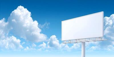 an empty billboard on a blue sky with clouds photo