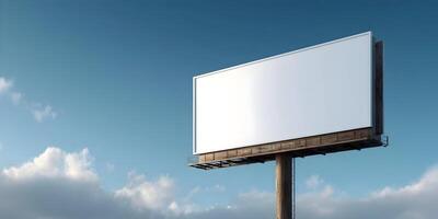 Blank Billboard Mockup Against Blue Sky with Clouds Outdoor Advertising Empty Signboard photo