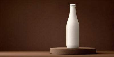 White Bottle Mockup on Brown Platform Minimalist Product Presentation Studio Photography photo
