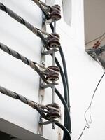 Industrial wire connection installation urban area technical photography close-up view engineering concept for safety and design photo