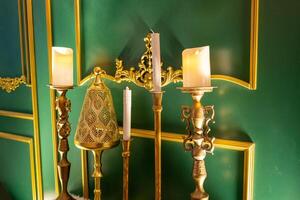 Artistic candle display elegant interior home decor luxurious environment close-up view warm ambiance concept photo