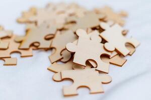 Business strategy puzzle solving office space creative content collaborative environment close-up viewpoint innovation concept photo
