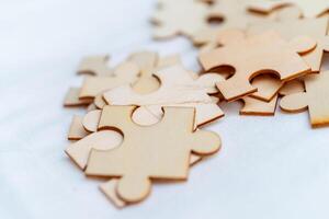 Strategizing business growth puzzle pieces of success in a creative workspace environment photo