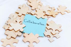 Collaborative business strategy office setting conceptual image focused environment close-up view teamwork concept for success photo