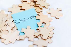 Enhancing business collaboration through problem-solving puzzles in office spaces creative environment visual concept photo