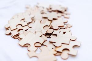 Puzzle solving event workspace business strategy creative environment close-up view team collaboration concept photo